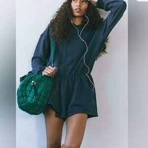 Free People FP Movement Such a Flirt‎ Romper Open Back Midnight Navy Small